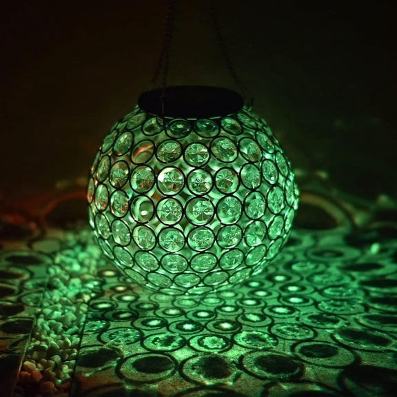 Solar Lantern Hanging Outdoor Decorative, Dual LEDs Color Changing and Cool White Crystal Globe Hanging Lights Waterproof with S Hooks Decor in Garden, Pathway, Front Door-Clear