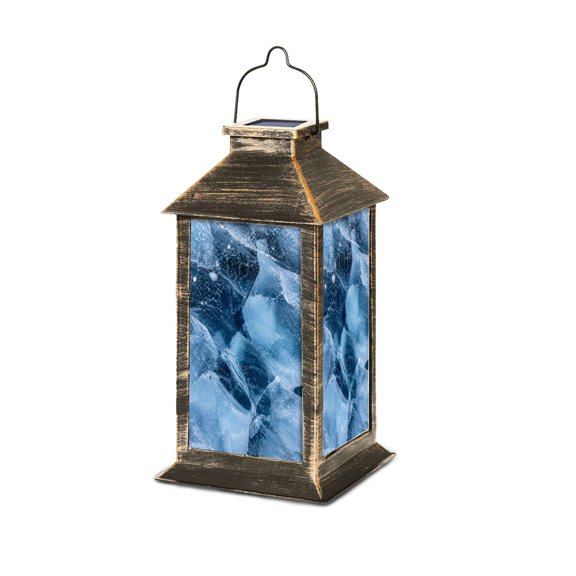 Solar Lantern Ice Fragments Shades Blue geometric frozen translucent nature Garden Hanging Lantern Waterproof Solar Powered Lighting Outdoor Table Lamp for Deck Yard Camping Patio Decor