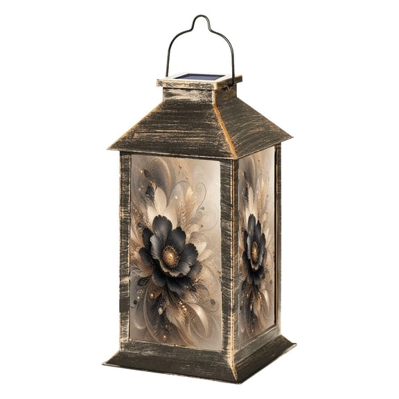 Solar Lantern Ink Rose Abstract Floral Onyx Roses Large Petals Abstract Foliage Garden Hanging Lantern Waterproof Solar Powered Lighting Outdoor Lamp for Deck Yard Camping Patio Decor