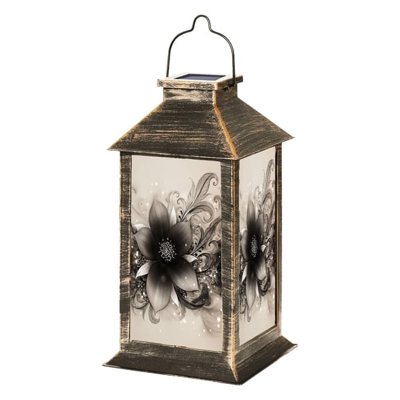Solar Lantern Ink Rose Abstract Floral Onyx Roses Large Petals Abstract Garden Hanging Lantern Waterproof Solar Powered Lighting Outdoor Lamp for Deck Yard Camping Patio Decor