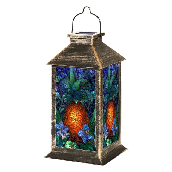 Solar Lantern Intricate Pineapple Mosaic Sparkling Tropical Highlights Garden Hanging Lantern Waterproof Solar Powered Lighting Outdoor Lamp for Deck Yard Camping Patio Decor