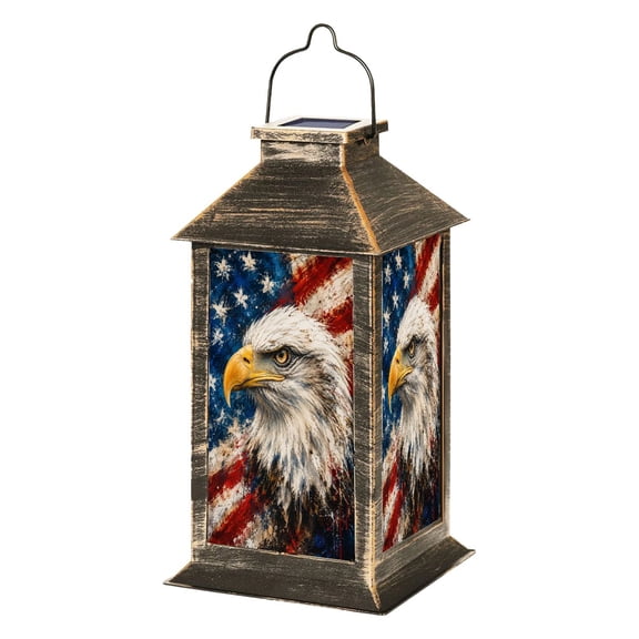 Solar Lantern Majestic Bald Eagle American Flag Abstract Brushstroke Style Garden Hanging Lantern Waterproof Solar Powered Lighting Outdoor Lamp for Deck Yard Camping Patio Decor