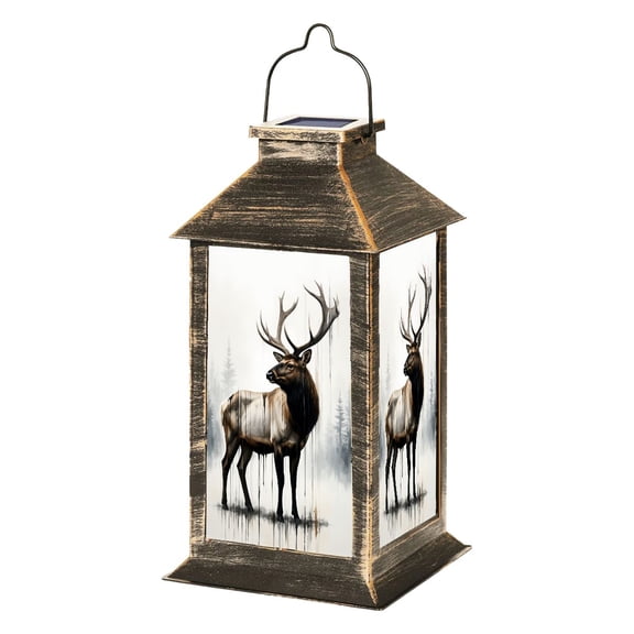 Solar Lantern Majestic Elk Misty Forest Dripping rustic hunting Garden Hanging Lantern Waterproof Solar Powered Lighting Outdoor Lamp for Deck Yard Camping Patio Decor