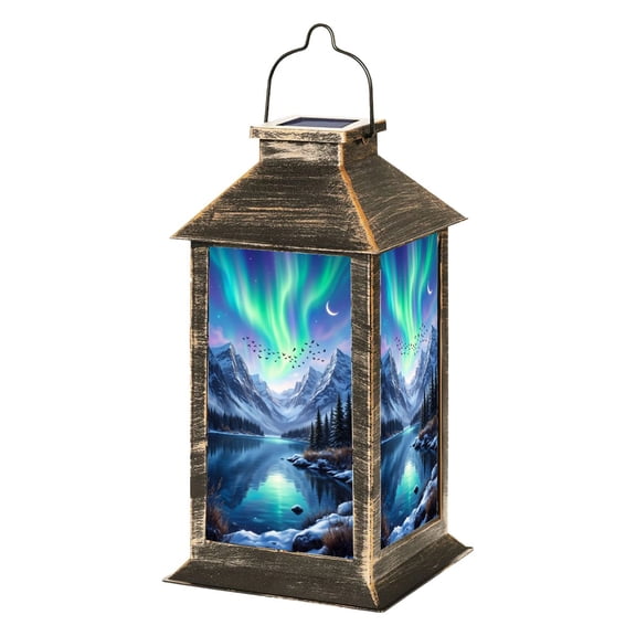 Solar Lantern Majestic Mountain Landscape Northern Lights Soaring Birds Garden Hanging Lantern Waterproof Solar Powered Lighting Outdoor Lamp for Deck Yard Camping Patio Decor