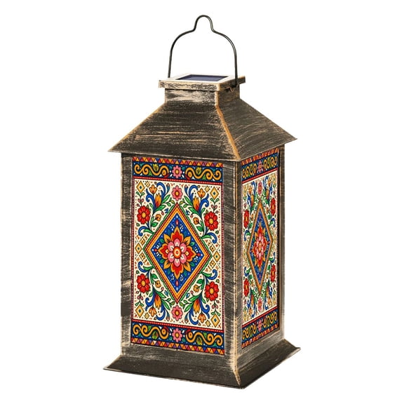 Solar Lantern Mexican Talavera seamless repetitive inspired by traditional pottery Garden Hanging Lantern Waterproof Solar Powered Lighting Outdoor Lamp for Deck Yard Camping Patio Decor
