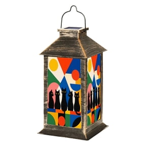Solar Lantern Mid Century Black Cat Retro Atomic Starburst Modern Abstract Geometric Garden Hanging Lantern Waterproof Solar Powered Lighting Outdoor Lamp for Deck Yard Camping Patio Decor