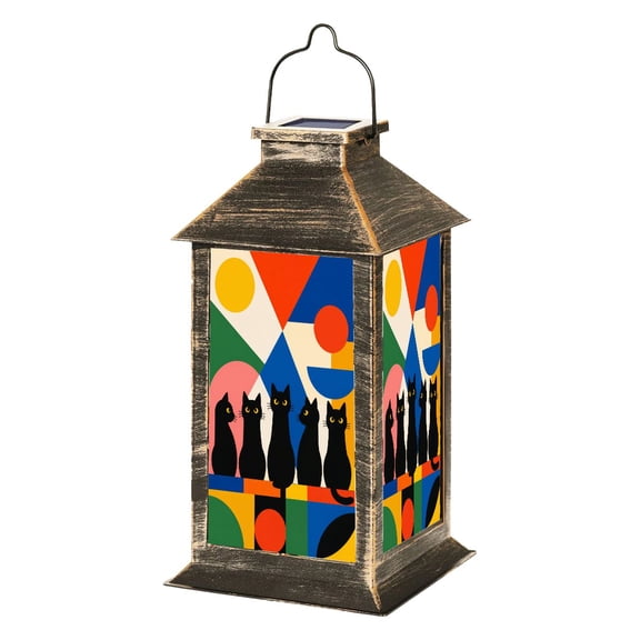 Solar Lantern Mid Century Black Cat Retro Atomic Starburst Modern Abstract Geometric Garden Hanging Lantern Waterproof Solar Powered Lighting Outdoor Lamp for Deck Yard Camping Patio Decor