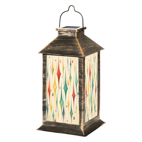 Solar Lantern Mid Century Retro Atomic Abstract Modern Geometric Colorful Vintage Garden Hanging Lantern Waterproof Solar Powered Lighting Outdoor Lamp for Deck Yard Camping Patio Decor