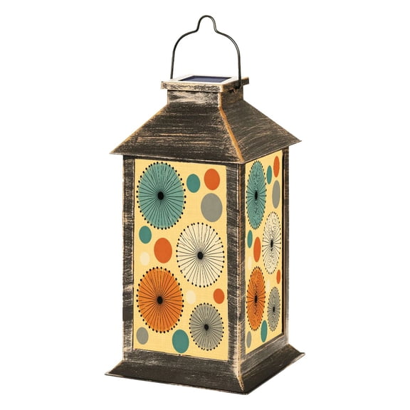 Solar Lantern Mid Century Vintage 1950s Modern Retro Atomic Circular Flower Bursts Garden Hanging Lantern Waterproof Solar Powered Lighting Outdoor Lamp for Deck Yard Camping Patio Decor
