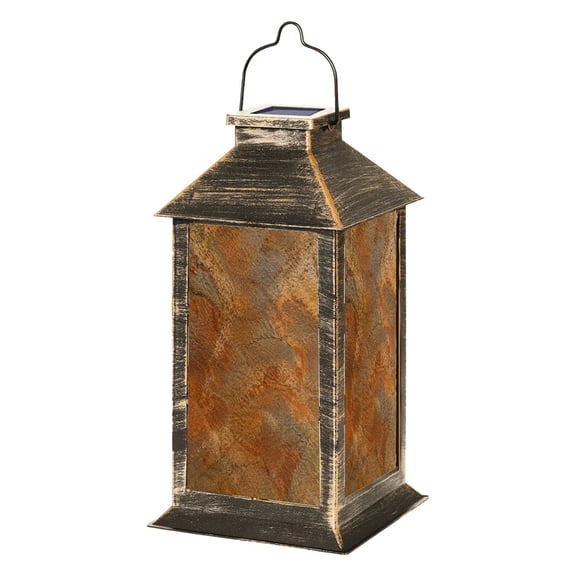 Solar Lantern Old Distressed Brown Terracotta Copper Rusty Stone Rough Multicolored Garden Hanging Lantern Waterproof Solar Powered Lighting Outdoor Lamp for Deck Yard Camping Patio Decor
