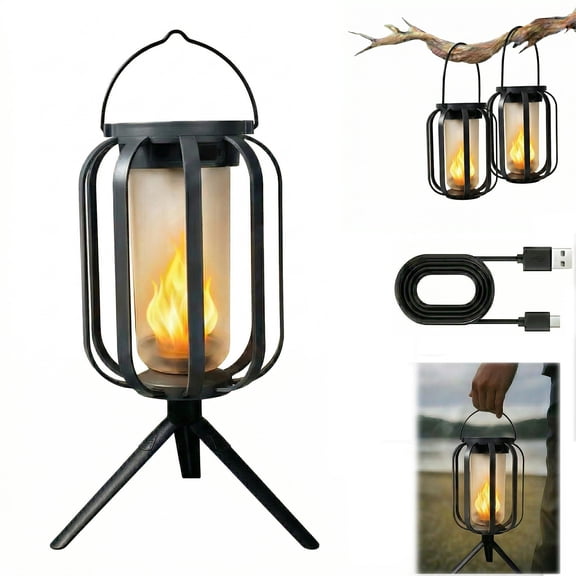 Solar Lantern Outdoor Lights Solar Powered Flickering Flame Hanging Lantern Waterproof Outdoor Lanterns for Patio Yard Garden Decor Camping Lighting