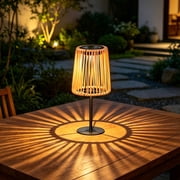 Solar Lantern, Outdoor Solar Powered Lights, Waterproof Rattan Style Tabletop Lamp for Garden Patio Balcony DecorBrown
