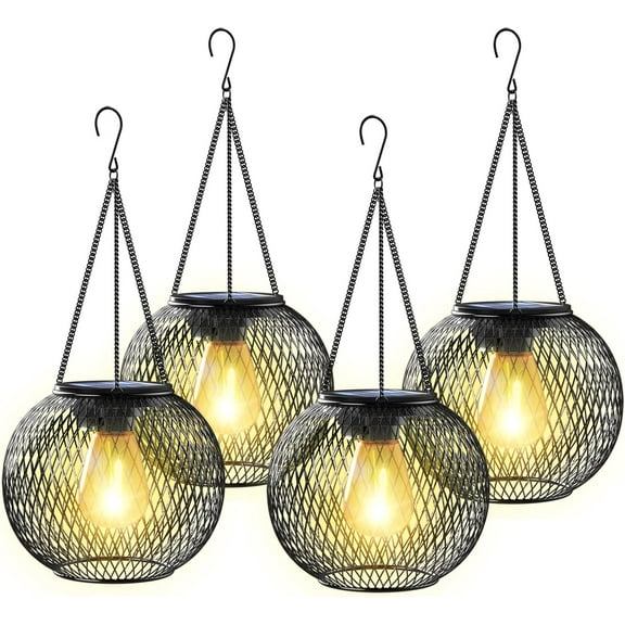 Solar Lantern Outdoor, Upgraded Hanging Solar Lights Outdoor Garden Christmas Decorations Decorative Lighting Solar Powered Waterproof Tree Lantern for Garden Yard Patio Pathway, 4 Pack