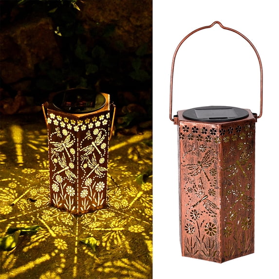 Solar Lantern Outdoor, Waterproof Metal Hanging Lantern with Hummingbird Projection Light for Patio Garden Yard Decor