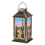 Solar Lantern Pastel Sky Stained Glass Art Western Tranquility Garden Hanging Lantern Waterproof Solar Powered Lighting Outdoor Lamp for Deck Yard Camping Patio Decor