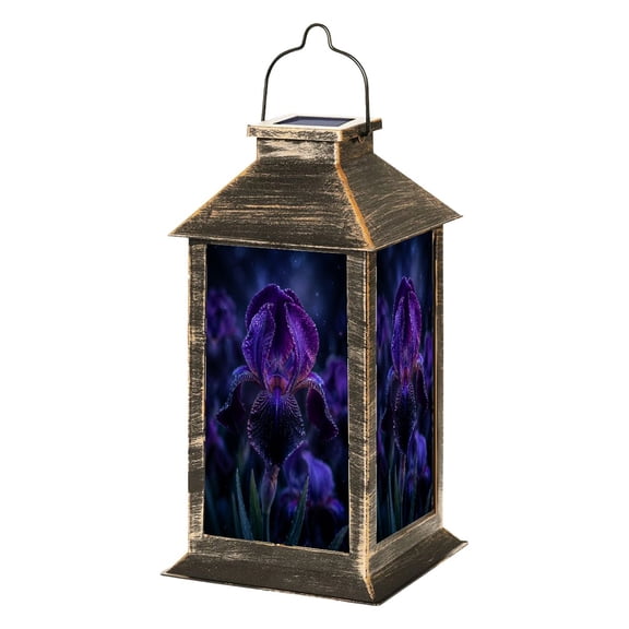 Solar Lantern Purple Iris Flower Dewdrops Dreamy Night Garden Hanging Lantern Waterproof Solar Powered Lighting Outdoor Lamp for Deck Yard Camping Patio Decor