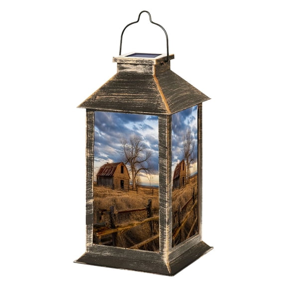 Solar Lantern Rustic Farmhouse Vintage Barn Country Field Landscape Rustic Barn Open Garden Hanging Lantern Waterproof Solar Powered Lighting Outdoor Lamp for Deck Yard Camping Patio Decor