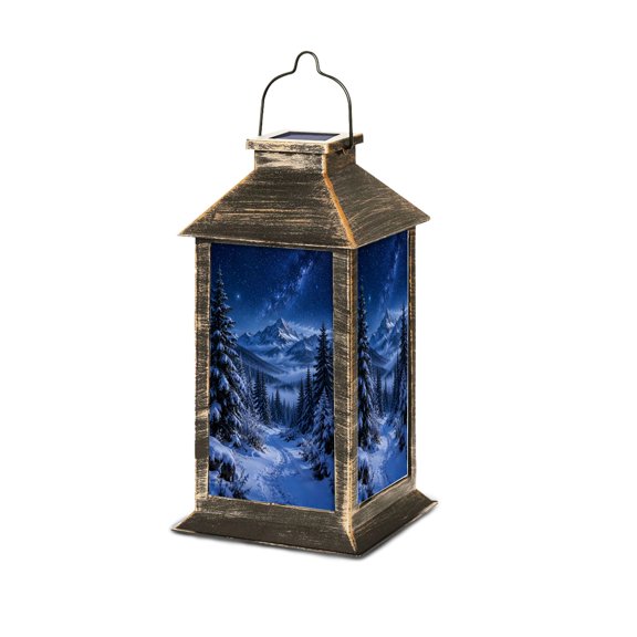 Solar Lantern Snow Covered Mountains Majestic Night Sky Snow Garden Hanging Lantern Waterproof Solar Powered Lighting Outdoor Table Lamp for Deck Yard Camping Patio Decor