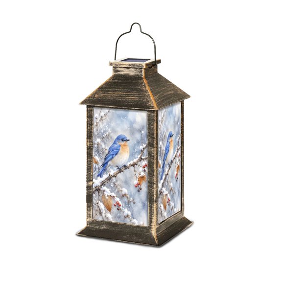 Solar Lantern Snowy Branch Red Berries Snowflakes Garden Hanging Lantern Waterproof Solar Powered Lighting Outdoor Table Lamp for Deck Yard Camping Patio Decor
