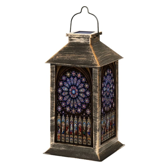 Solar Lantern Stained glass cathedral Laon France Garden Hanging Lantern Waterproof Solar Powered Lighting Outdoor Lamp for Deck Yard Camping Patio Decor