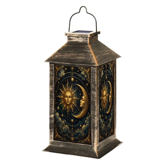 Solar Lantern Sun Moon Celestial Stars Clouds Cosmic Design Garden Hanging Lantern Waterproof Solar Powered Lighting Outdoor Lamp for Deck Yard Camping Patio Decor