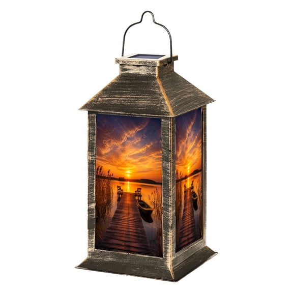 Solar Lantern Sunset fishing pier lake Finland Garden Hanging Lantern Waterproof Solar Powered Lighting Outdoor Lamp for Deck Yard Camping Patio Decor
