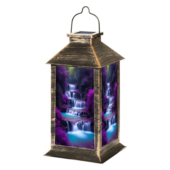 Solar Lantern Thai Forest Waterfall Purple Trees Landscape Nature Garden Hanging Lantern Waterproof Solar Powered Lighting Outdoor Lamp for Deck Yard Camping Patio Decor