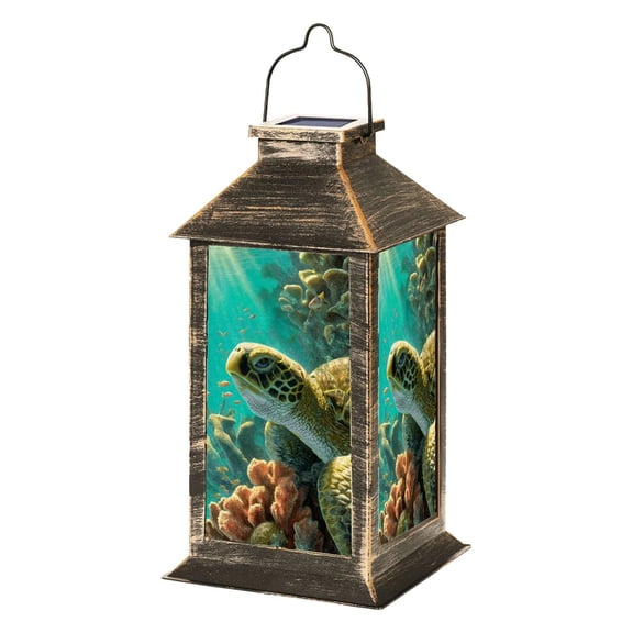 Solar Lantern Underwater Close Up Sea Turtle Amid Coral Fish Garden Hanging Lantern Waterproof Solar Powered Lighting Outdoor Lamp for Deck Yard Camping Patio Decor