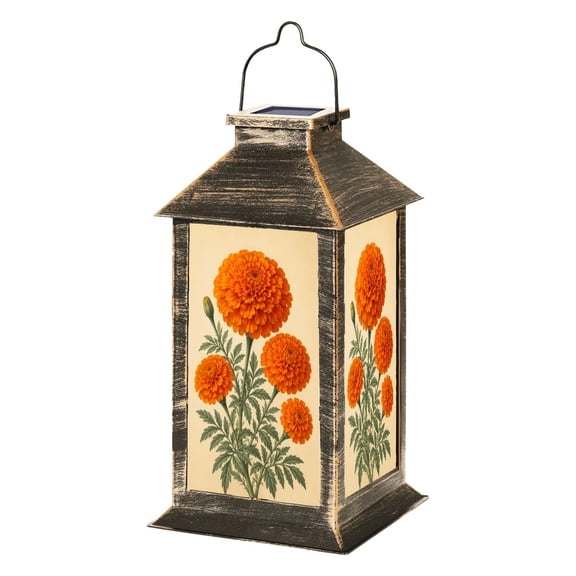 Solar Lantern Vintage Botanical Vibrant Orange Marigold Flowers Garden Hanging Lantern Waterproof Solar Powered Lighting Outdoor Lamp for Deck Yard Camping Patio Decor
