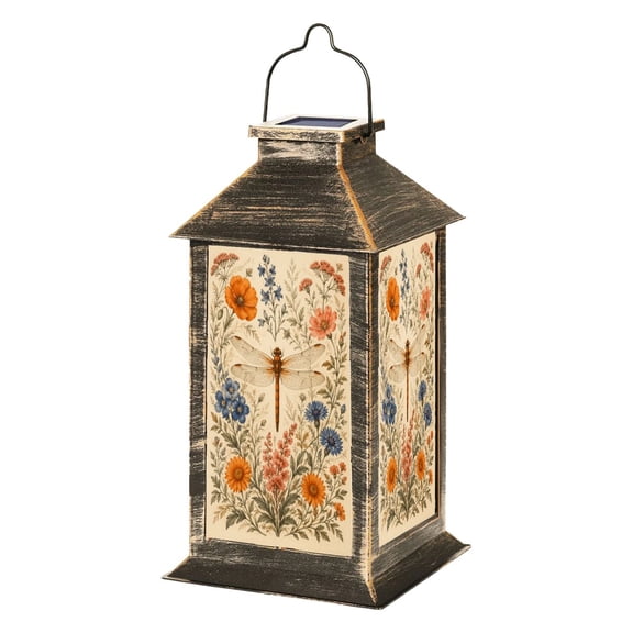 Solar Lantern Vintage Dragonfly Whimsical Botanical Floral Elegant Mid Century Garden Hanging Lantern Waterproof Solar Powered Lighting Outdoor Lamp for Deck Yard Camping Patio Decor