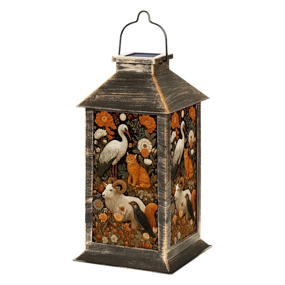 Solar Lantern Whimsical Forest Creatures Floral Cat Bird Squirrel Goat Garden Hanging Lantern Waterproof Solar Powered Lighting Outdoor Lamp for Deck Yard Camping Patio Decor