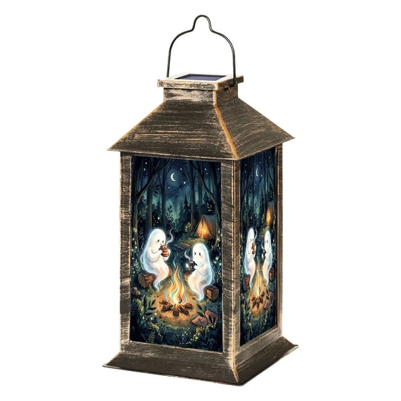 Solar Lantern Whimsical Ghosts by Campfire Magical Forest Night Scene Garden Hanging Lantern Waterproof Solar Powered Lighting Outdoor Lamp for Deck Yard Camping Patio Decor