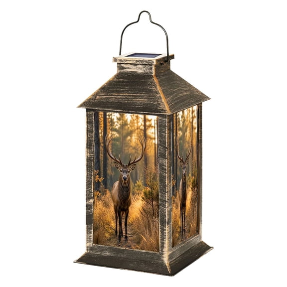Solar Lantern Whitetail Deer Buck Fall Garden Hanging Lantern Waterproof Solar Powered Lighting Outdoor Lamp for Deck Yard Camping Patio Decor
