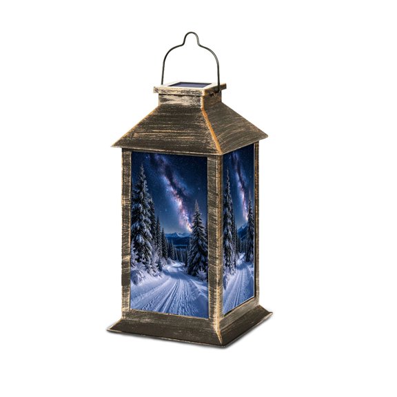 Solar Lantern Winter Wonderland Pines Magical Sky Snow Garden Hanging Lantern Waterproof Solar Powered Lighting Outdoor Table Lamp for Deck Yard Camping Patio Decor