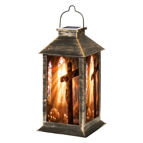 Solar Lantern crucifix cross church ray light from stained glass Garden Hanging Lantern Waterproof Solar Powered Lighting Outdoor Lamp for Deck Yard Camping Patio Decor