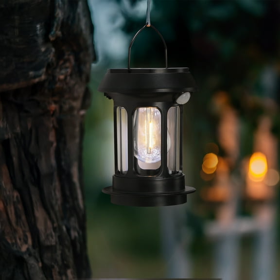 Solar Lantern with Realistic Candle Effect, Portable Outdoor Hanging Lantern with Solar Panel, LED Filament Bulb for Garden, Patio, Camping Trees
