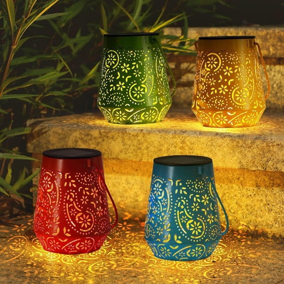 Solar Lanterns 4 Pack Outdoor Waterproof Solar Lights, Auto ON/Off Lanterns