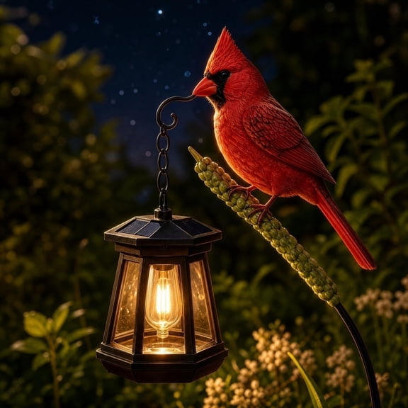 Solar Lanterns Outdoor Decor Solar Red Bird Lanterns Solar Cardinal Redbird Lights Metal Stake Yard Garden Decor Art Figurine Waterproof LED Lights Gifts, 11 in for Mom Grandma Women (Red Bird)