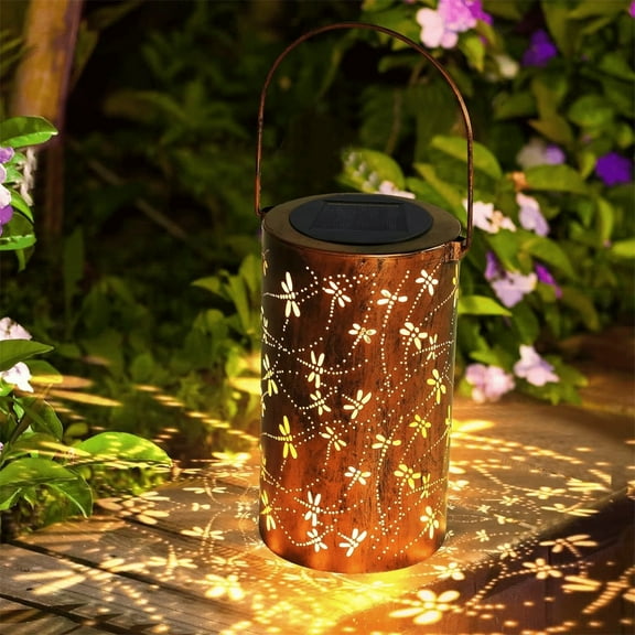 Solar Lanterns Outdoor Hanging Lantern Lights, Dragonfly Hollowed-Out Metal Decor Lantern, Hollowed-Out Metal Garden Decor Light for Patio Yard Front Porch Tree, Christmas Birthday Gifts