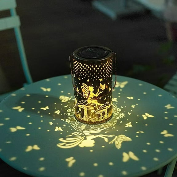 Solar Lanterns Outdoor Hanging Lantern Lights Hollowed-Out Metal Decor Lantern LED Light Delicate Garden Decoration For Patio 11*4In