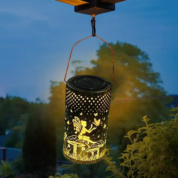Solar Lanterns Outdoor Hanging Lights Metal Hollow Decor Garden Patio LED Waterproof Solar Powered Decorative Lighting for Porch Yard Pathway