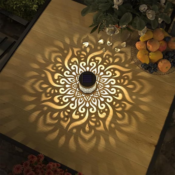 Solar Lanterns Outdoor Hanging Mandala Pattern Shadow Lights Solar Wall Sconces Waterproof Hollowed Carved Fence Lamps Auto on off Courtyard Sconce Decorative Patio Walkway Lighting