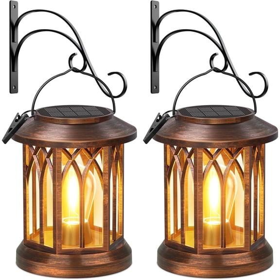 Solar Lanterns Outdoor  Lights 2 Pack, -in Hook Bright Lanterns Outdoor Light with Clip Garden Decor,  Solar Lights for Yard Patio Front Porch Table Decoration (Copper)