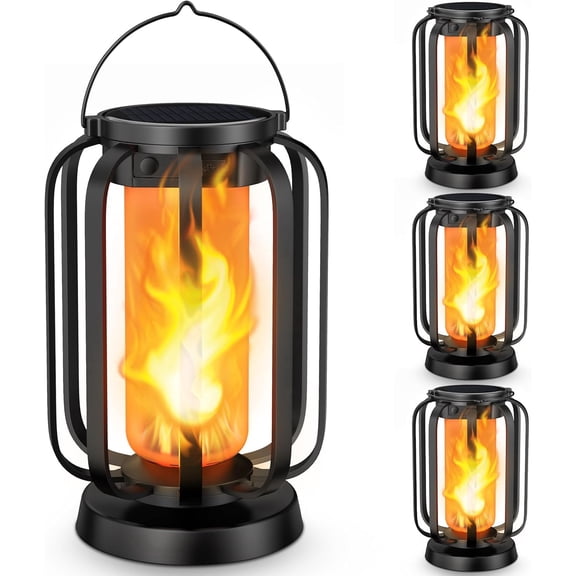 Solar Lanterns Outdoor Lights with Ultra-Real Flame, 2 Charging (USB/Solar) & 2 Modes - Waterproof Decorative Hanging/Table Lights for Pathway Yard Patio Garden Decor Gifts for Women, 1 Pack