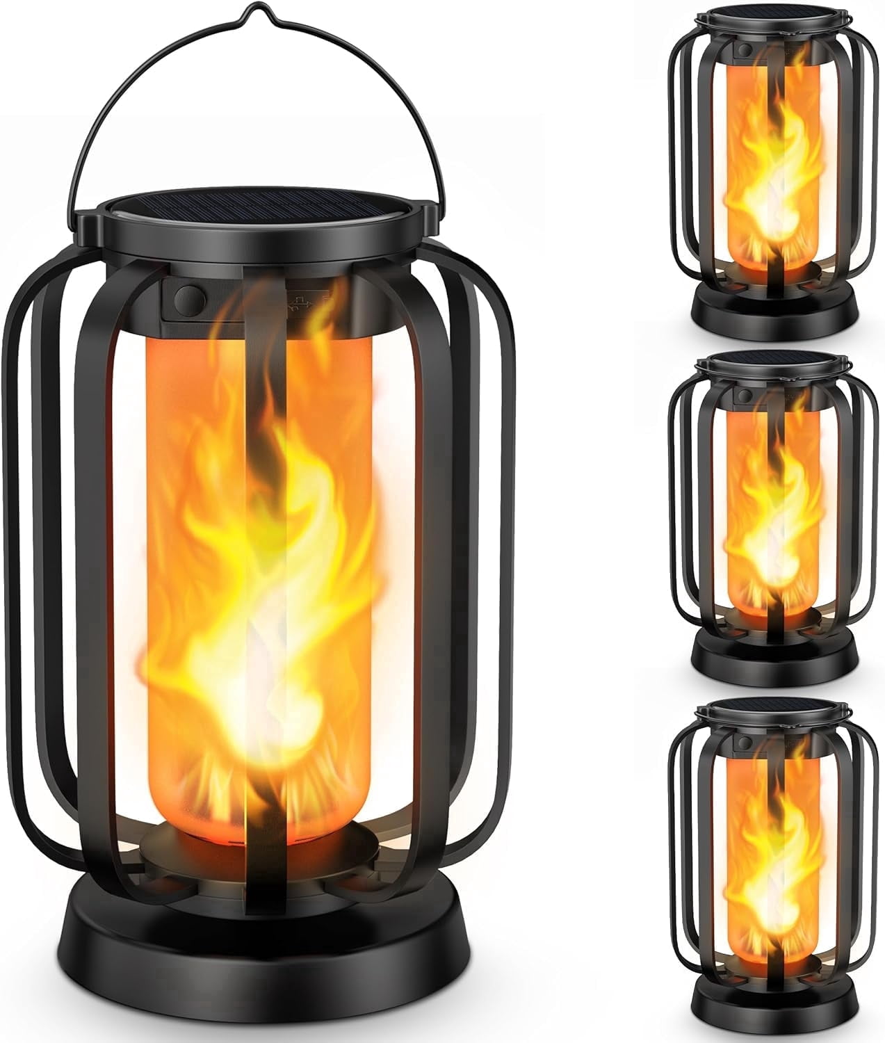 Gkcity Solar Lanterns Outdoor Lights with Ultra-Real Flame, LED, 2 Charging (USB/Solar) & 2 Modes - Waterproof Decorative Hanging/Table Lights for Pathway Yard Patio Garden Decor Gifts, 1 Pack