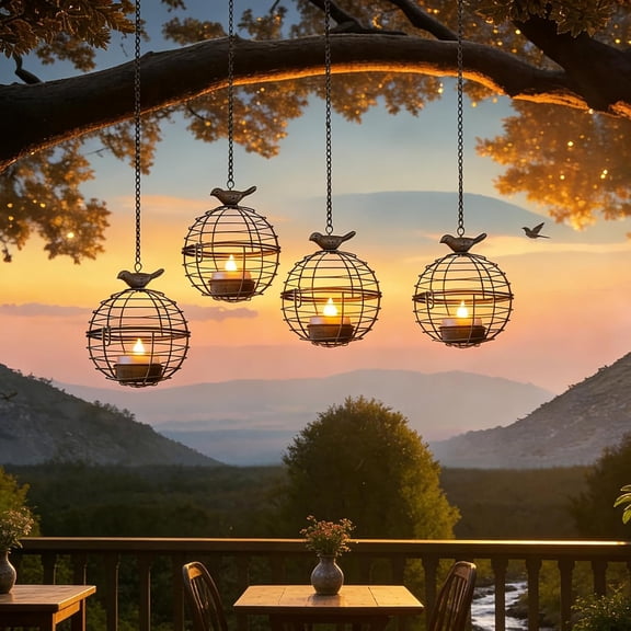 Solar Lanterns Outdoor , Solar Lights with Rustic Iron Sphere Candle Holder, Globe Chandelier with Flickering Solar Lights for Outside Tree Backyard Patio Garden-4Pack