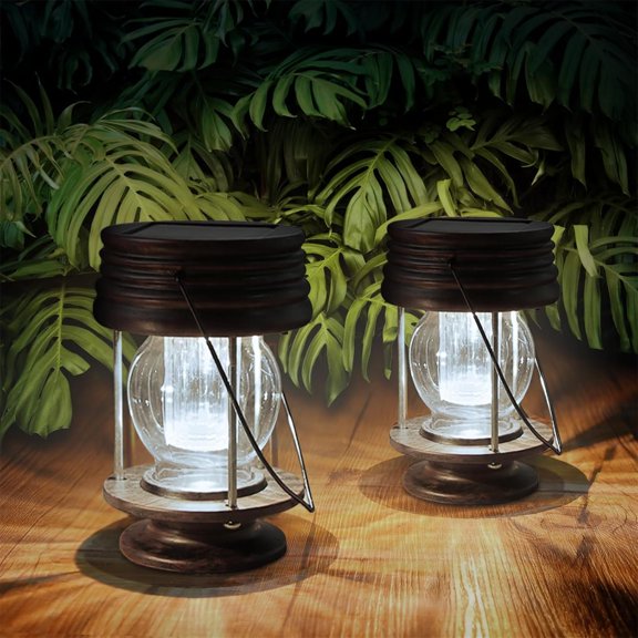 Solar Lanterns Outdoor  Solar Lights with Handle for Pathway Yard Patio Garden Decoration,  Outside Solar Table Lamp,2 Pack 5.5" H (White Lights)