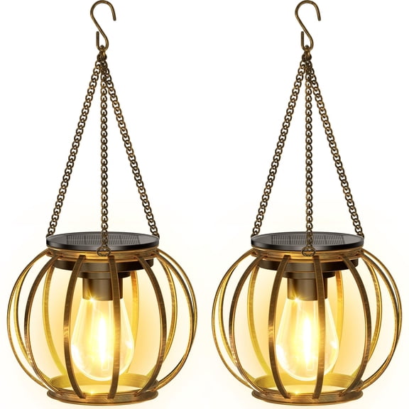 Solar Lanterns Outdoor Waterproof, 4 Pack Upgraded Metal Hanging Solar Lights Outdoor Lanterns, Brighter Auto On/Off Outdoor Hanging Lantern for Yard Patio Pathway Porch Garden Decor