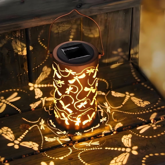 Solar Lanterns Outdoor Waterproof, Dragonfly Hollow Out Retro Metal Moroccan Solar Lanterns Hanging Design, For Outdoor Garden Yard Patio & Indoor Tabletop Decor