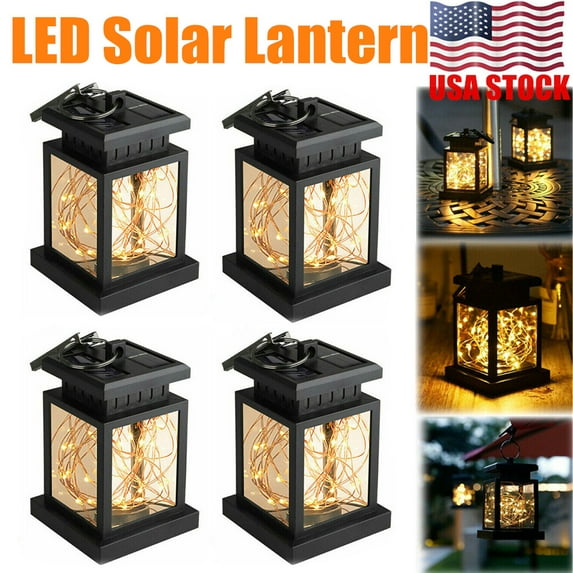 Solar Lanterns Outdoor Waterproof Hanging Solar Lights Outdoor 30 LEDs, Outdoor Lanterns Solar Powered for Patio Decor, Yard Decor, Garden Decorations (4 Pack)